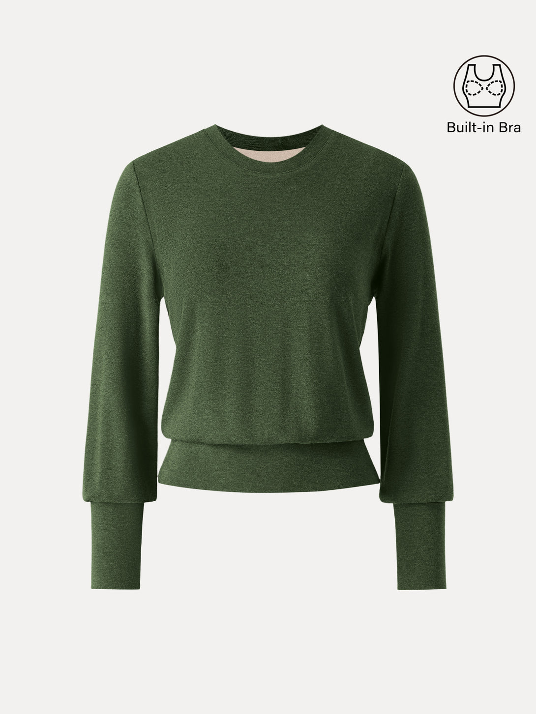 Elevated Crewneck Brushed Brami with Banded Hem Moss Olive XS