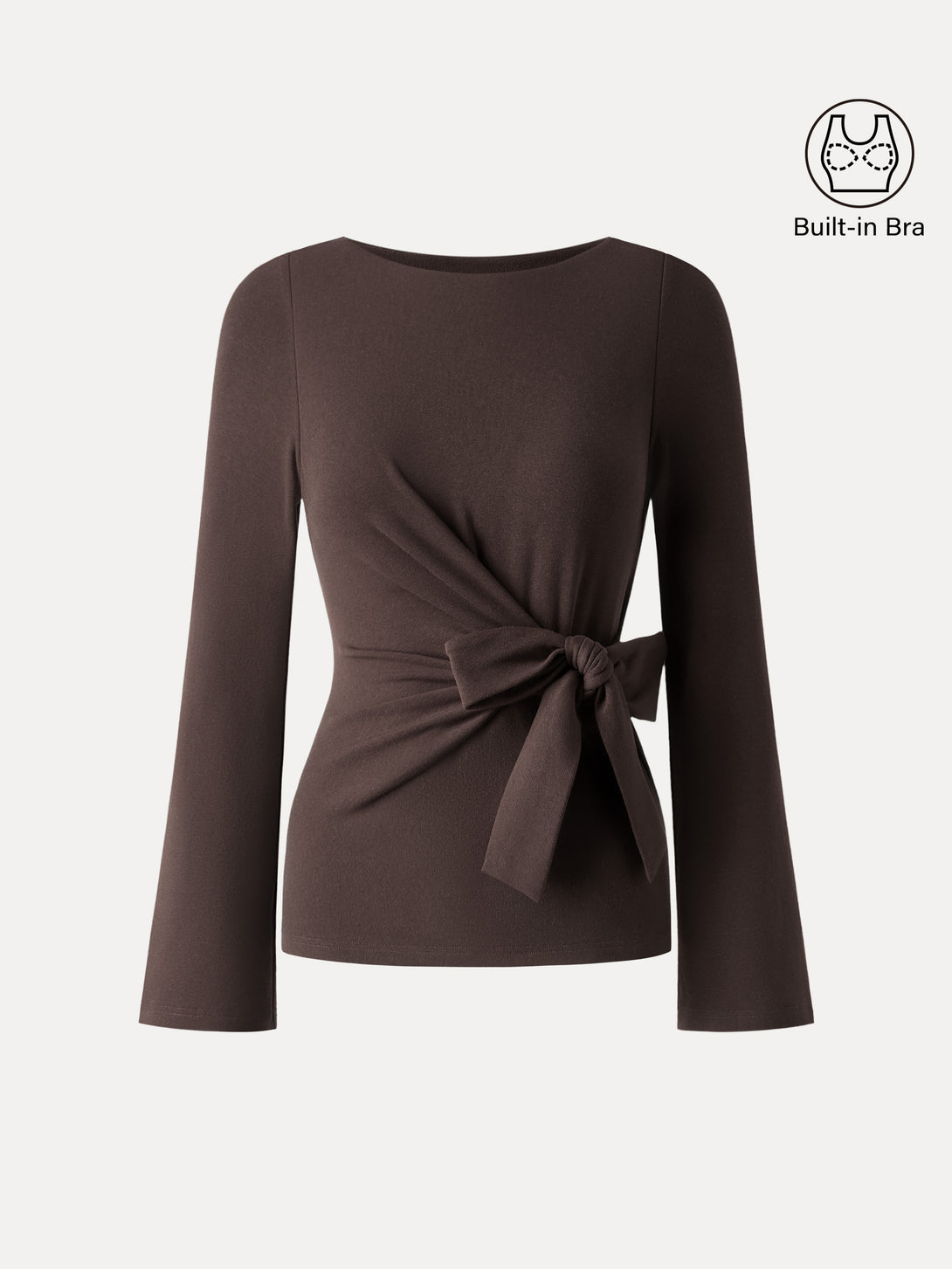 Bow-Tie Belted Bell Sleeve Brami Cedar Brown XS