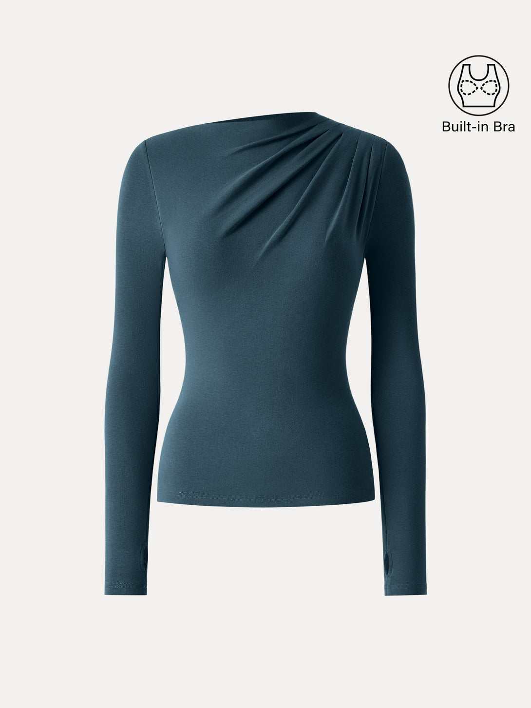 ProWarm Ruched Boatneck Long Sleeve Brami with Thumbholes Forest Night XS