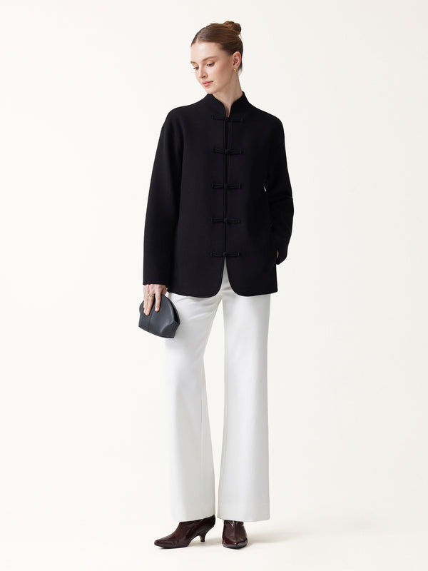 OGLmove FuzzLuxe Mandarin Collar Frog-Button Jacket with Pockets