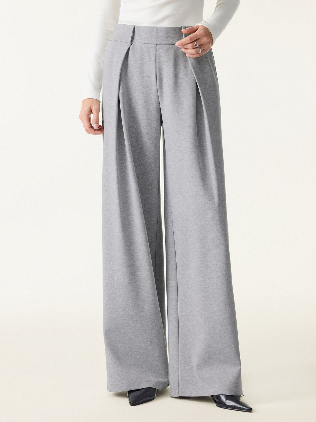 Wrinkle-Resistant Stretchy High Rise Wide Leg Pants with Pockets