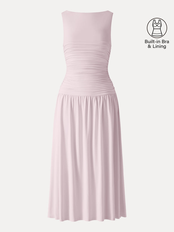 OGLmove SkinKiss Cooling Boatneck Ruched Midi Bra Dress