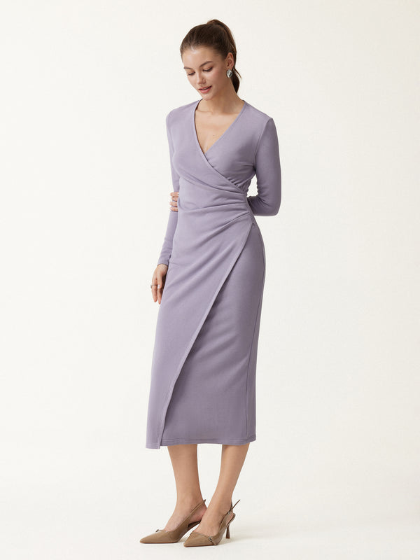 OGLmove ProWarm Surplice Long Sleeve Tucked Dress