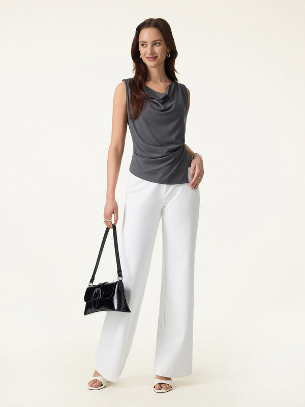 OGLmove Cowl Neck Asymmetrical Tucked Sleeveless Top
