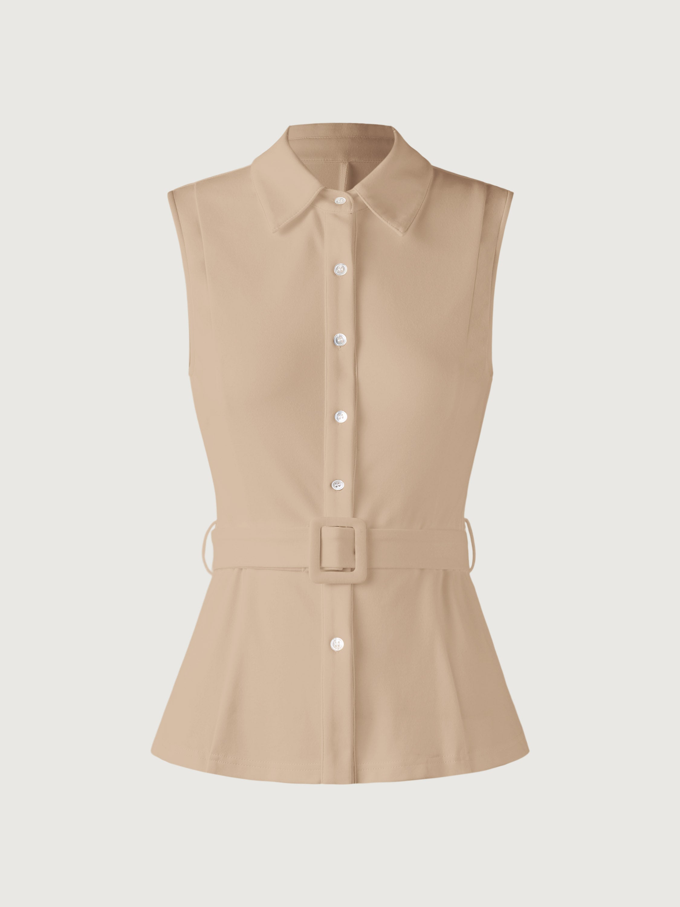 Belted Sleeveless Shirt - White