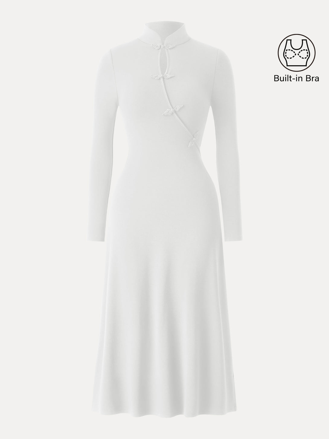 Standout Mandarin Collar Frog Button Midi Brami Dress Off White XS