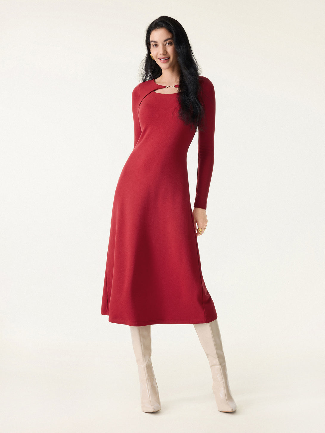 Metal Chain Detail Boatneck Midi Brami Dress