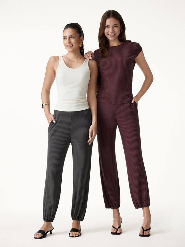 OGLmove Wrinkle-Free Ultra-soft Mid-Rise Cropped Lounge Pants with Pockets Petite Ruby Berry