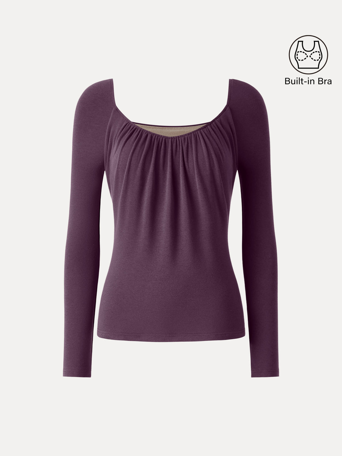 ProWarm Ruched Scoop Neck Long Sleeve Brami Deep Fig XS