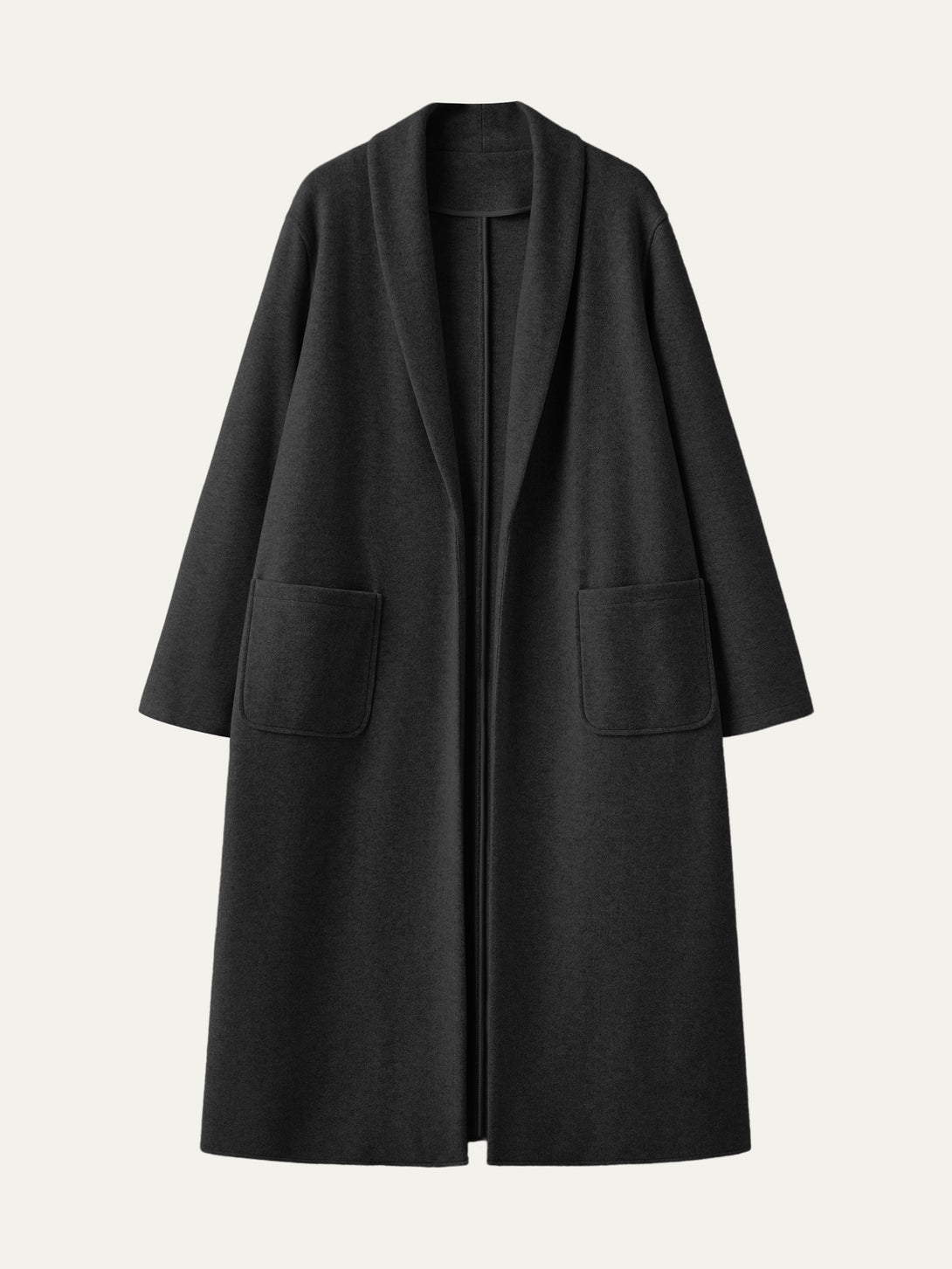 Shawl Collar Patch Pocket Long Coat Black XS