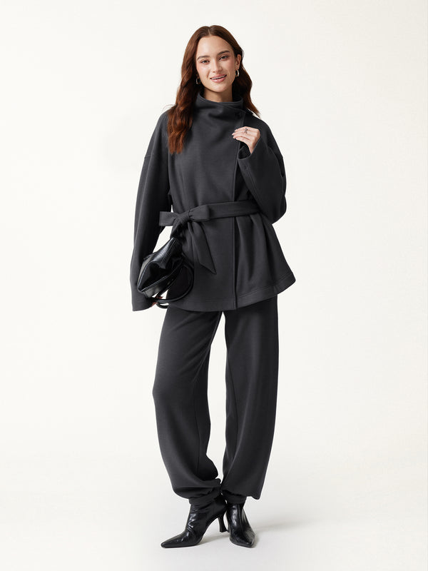 OGLmove FuzzLuxe Waterfall Lapel Belted Jacket with Pockets