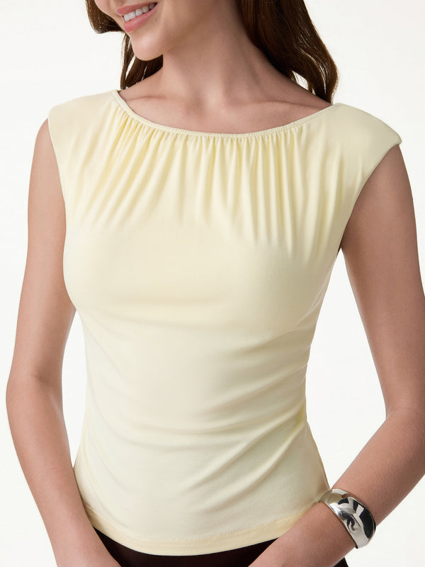 OGLmove CoolTouch Gathered Boatneck Cap Sleeve Bra Top