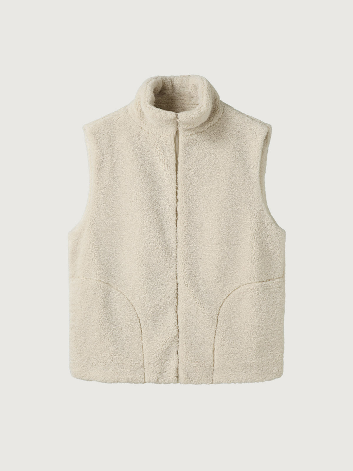 Sherpa Fleece Mockneck Full-Zip Vest - Ivory