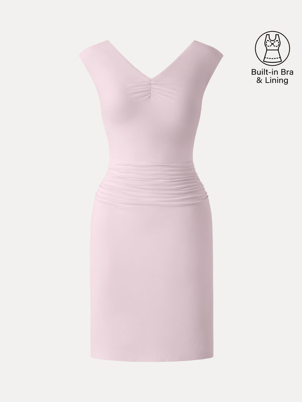 OGLmove SkinKiss V-Neck Cap Sleeve Ruched Mini Bra Dress