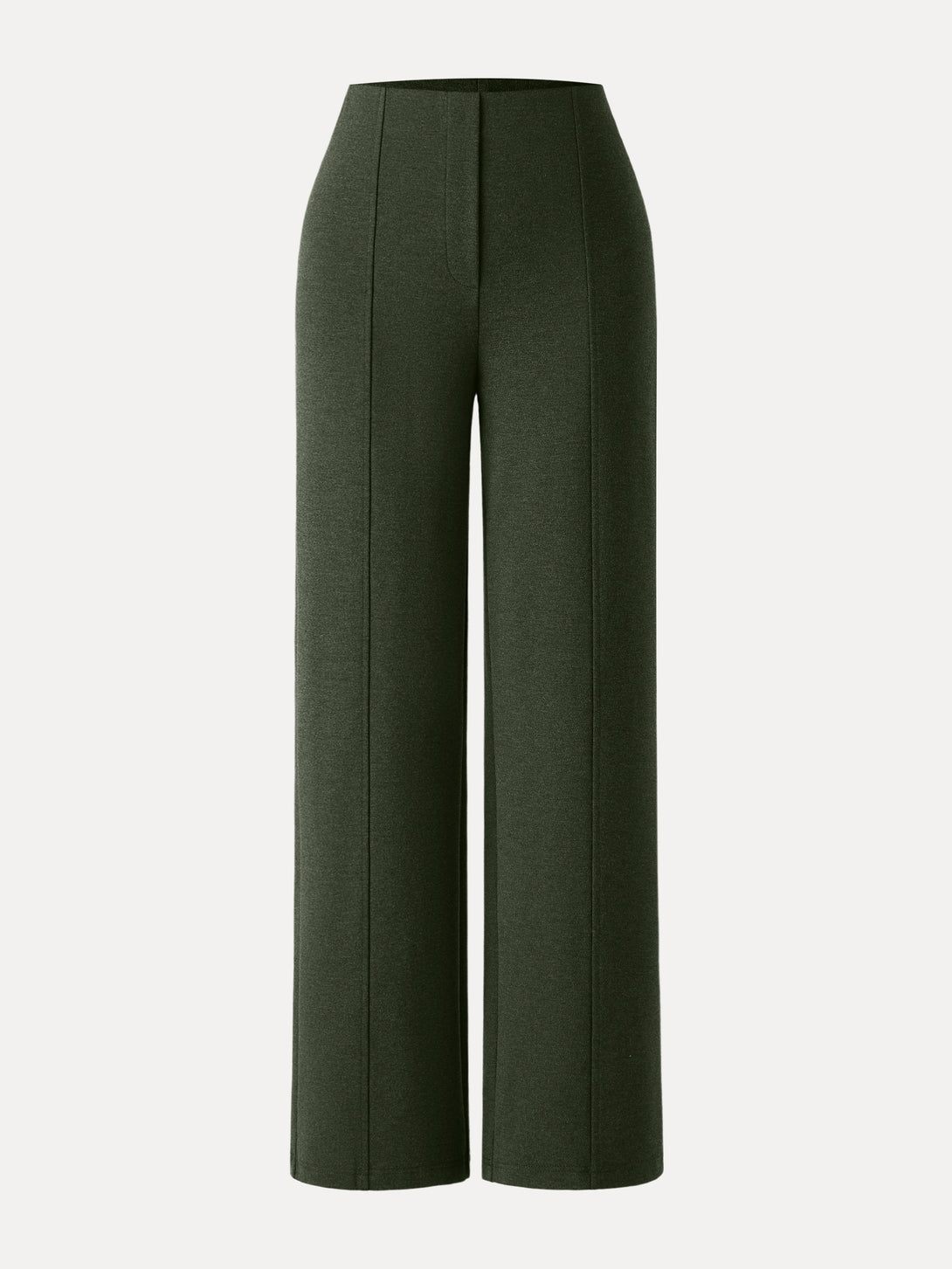 Stretch Ponte High Rise Straight Leg Pants with Pockets Regular Dark Olive