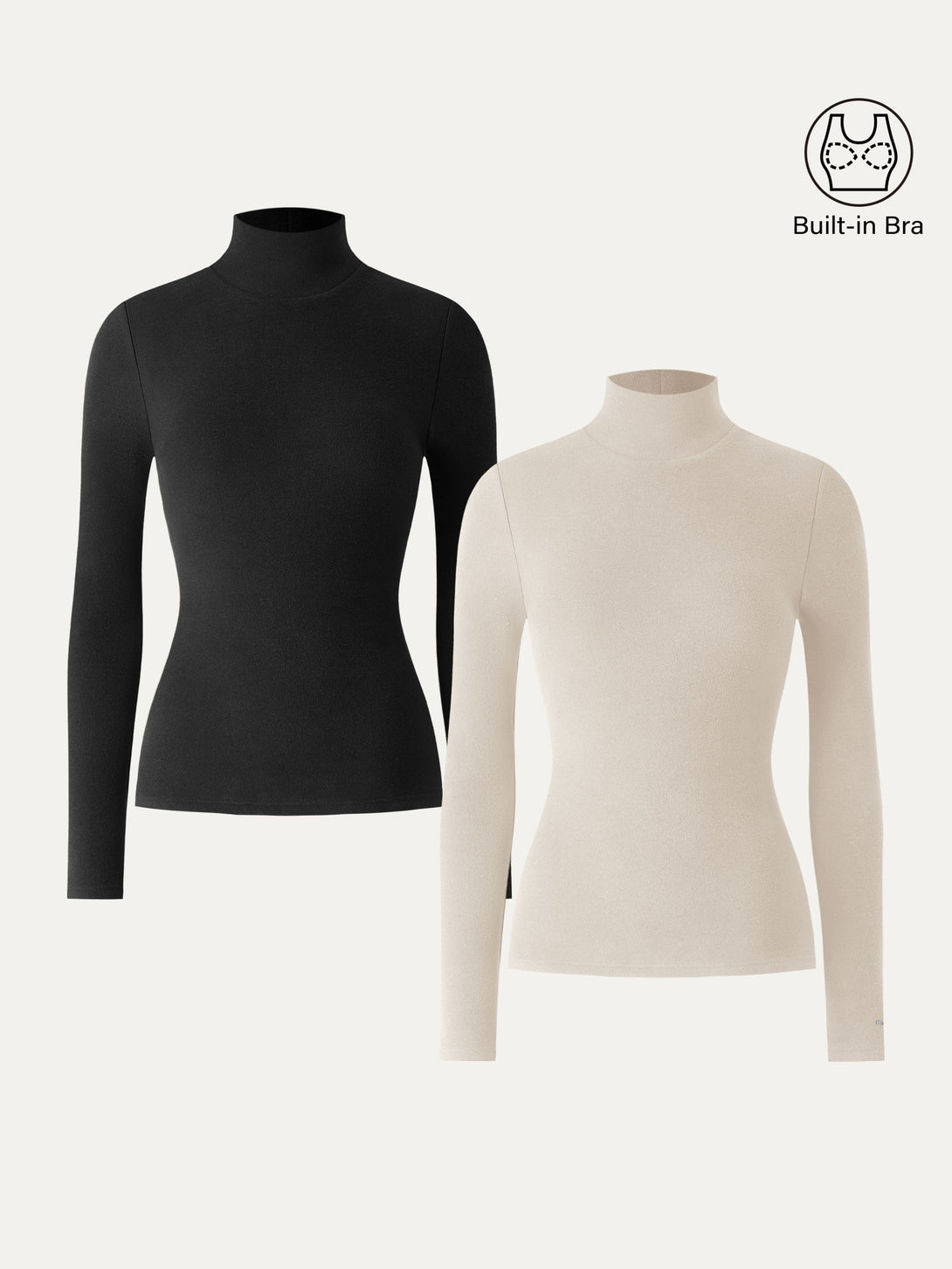 2Pcs Set LiteWarm Turtleneck Long Sleeve Brami Black/Morning Mist XS