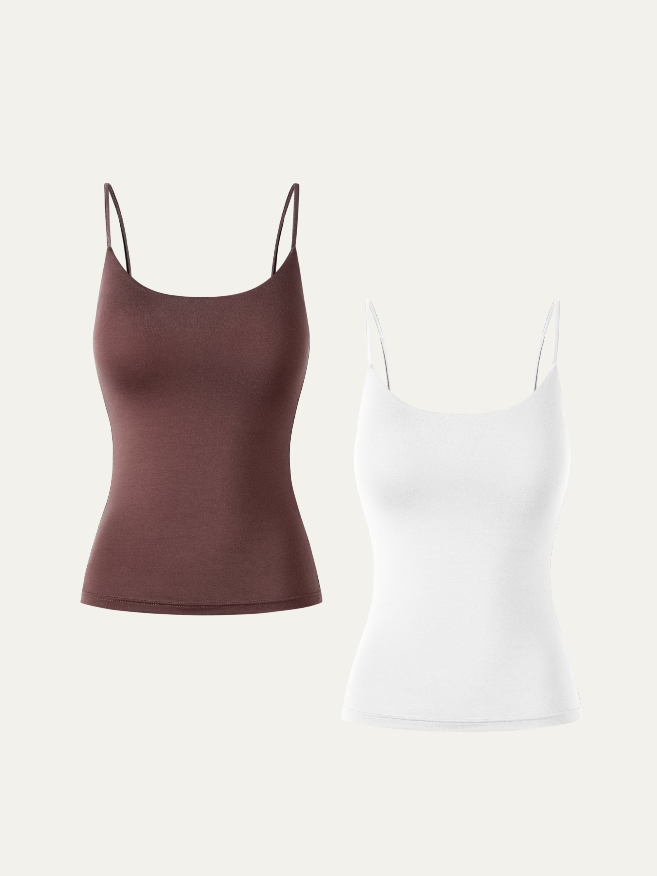 Lenzing Tencel Cami 2Pcs Set - White/Marron