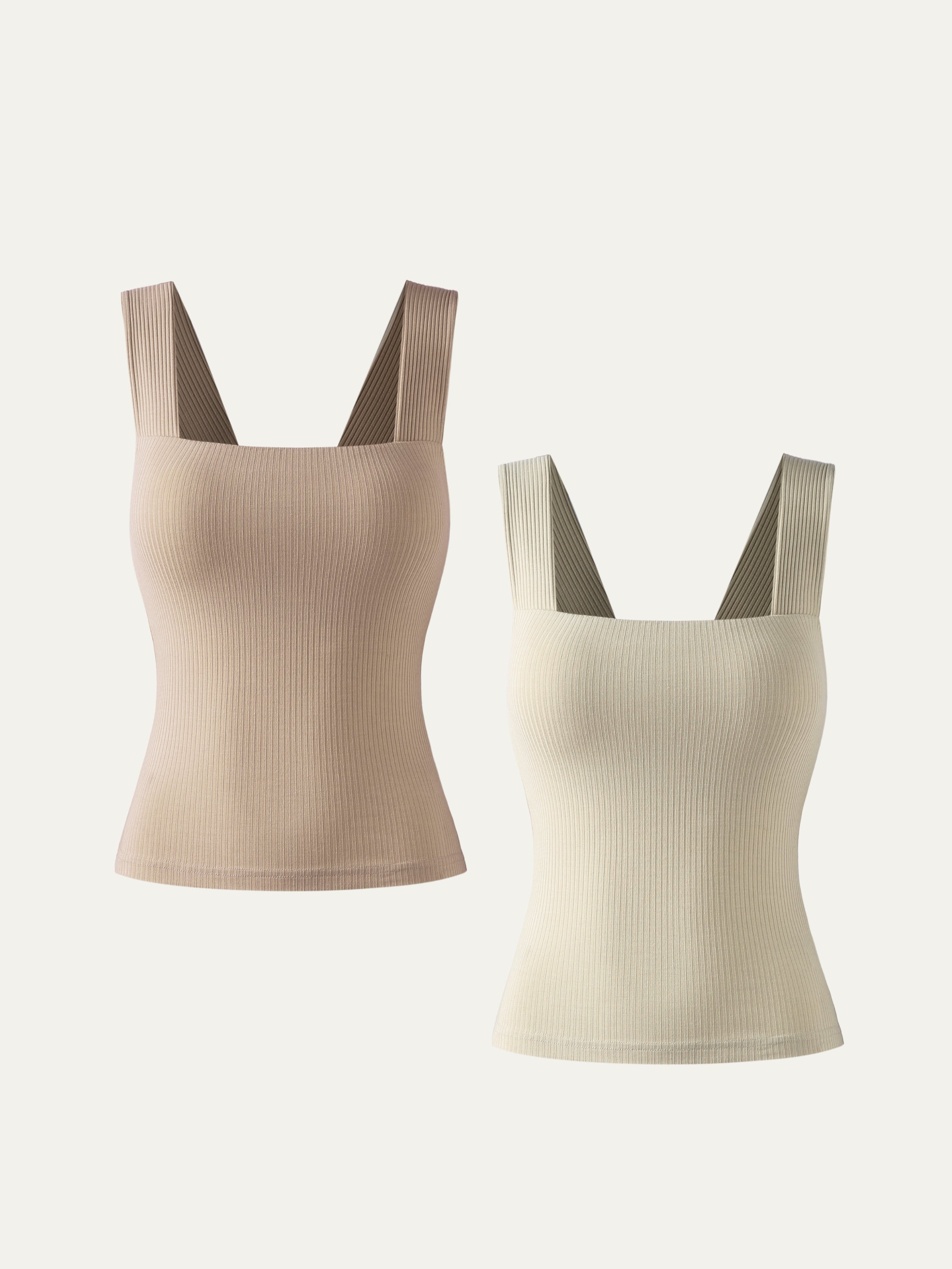 Plantive® Square Neck Brami Tank 2Pcs Set - Sage Mist/Elephant