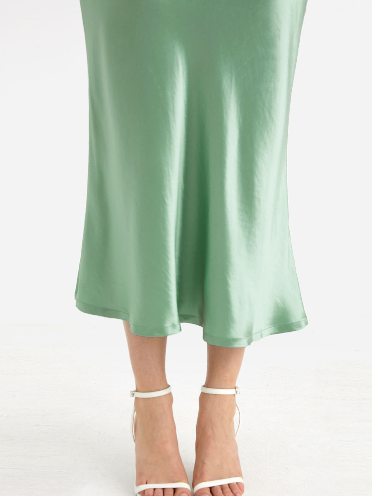 Silk-Like Satin Midi Slip Skirt Bias-Cut High Waisted Womens Skirt