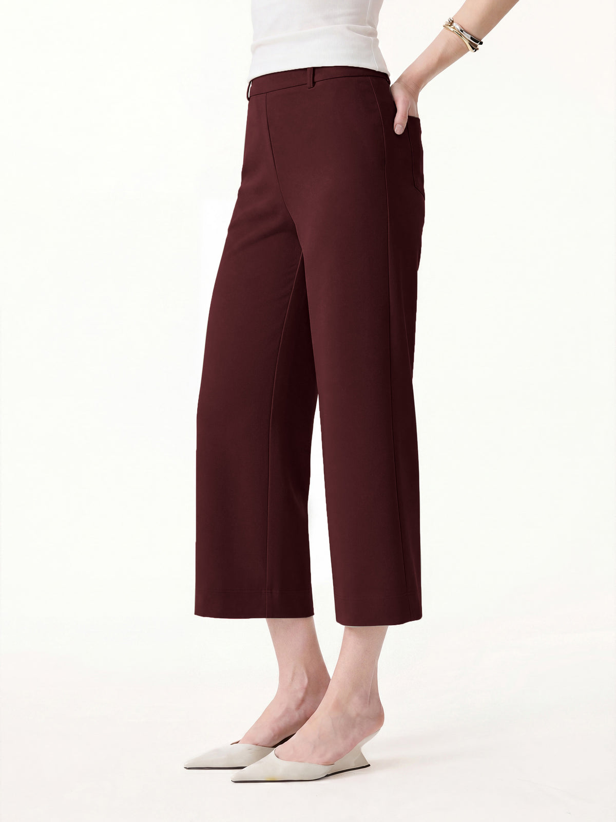 Mid Rise Cropped Wide Leg Pants Pockets