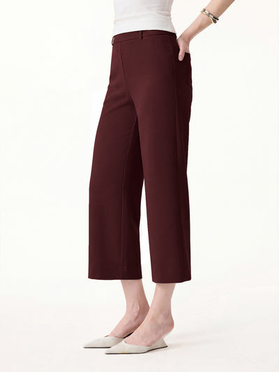 OGLmove Mid Rise Cropped Wide Leg Pants with Pockets Regular Ruby Red