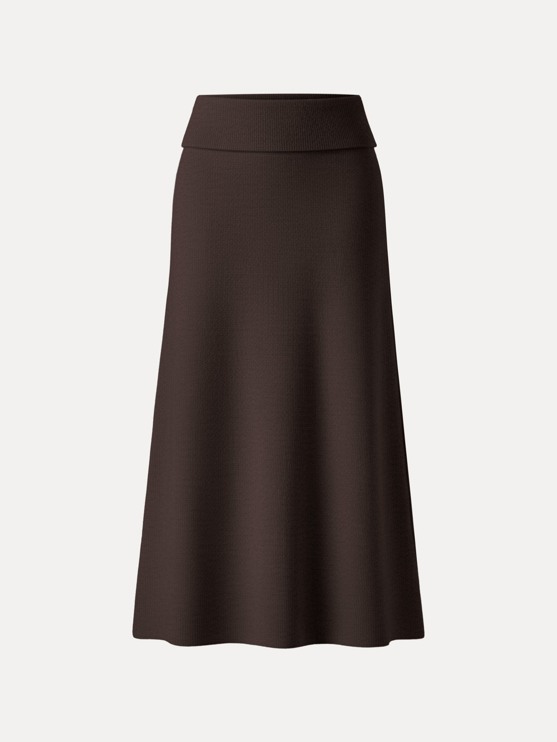 Cozy Ribbed Fold-Down Waistband A-line Maxi Skirt Black Chocolate XS