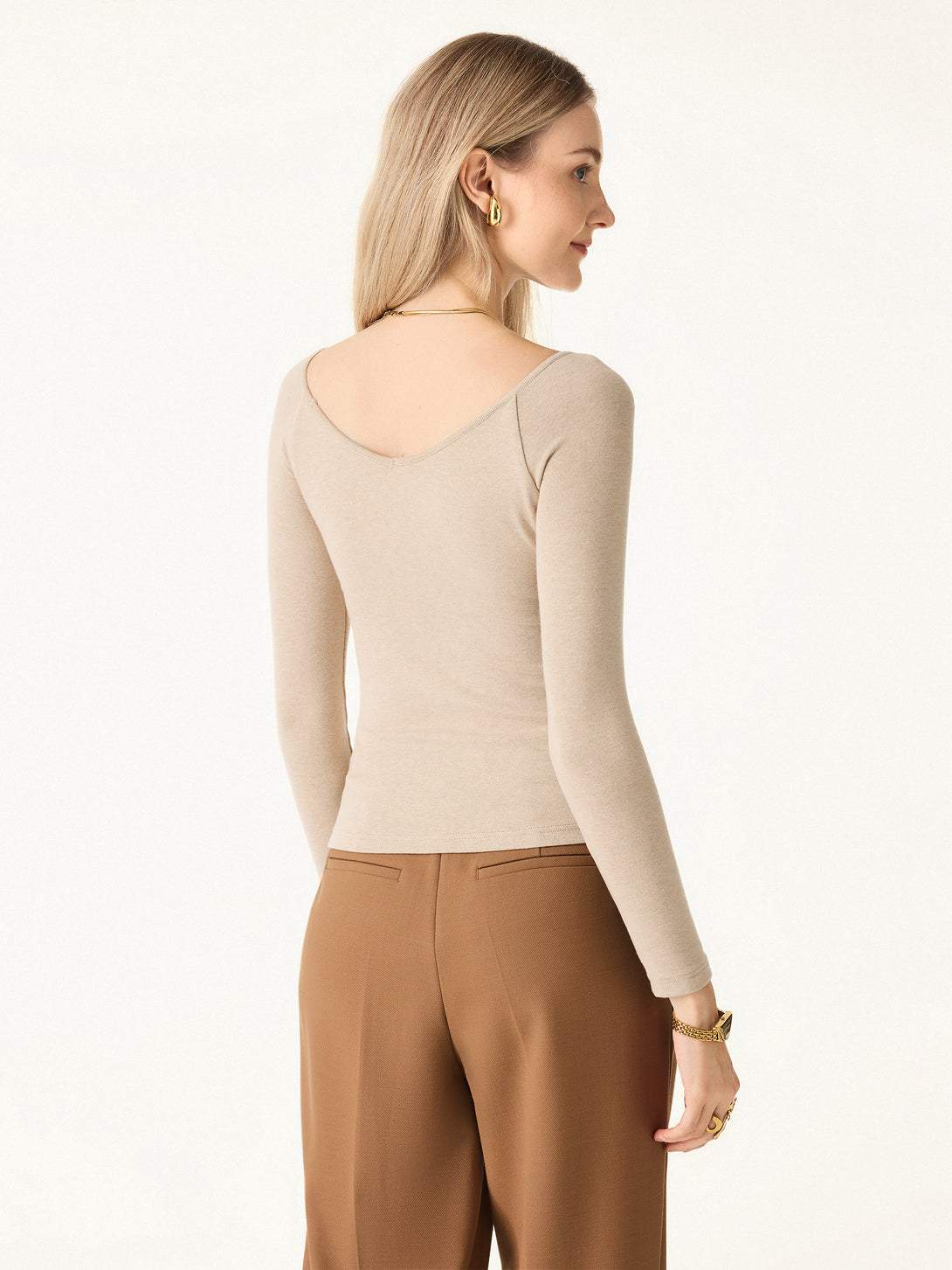 Stretch Cotton V-Neck Long Sleeve Brami Top