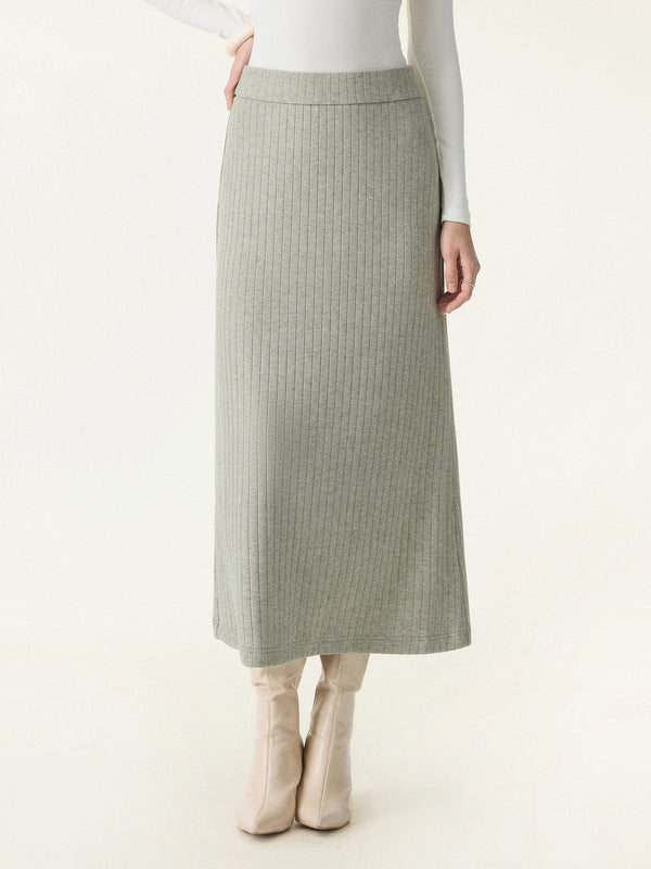 Wide Rib Soft Drape Midi Skirt Heather Light Sage XS