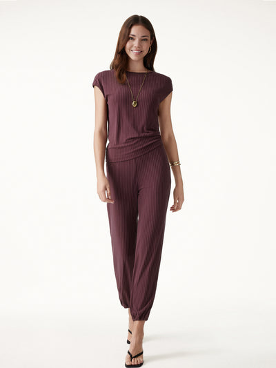 OGLmove 2Pcs Set Wrinkle-Free Cap Sleeve Top & Mid-Rise Cropped Pants