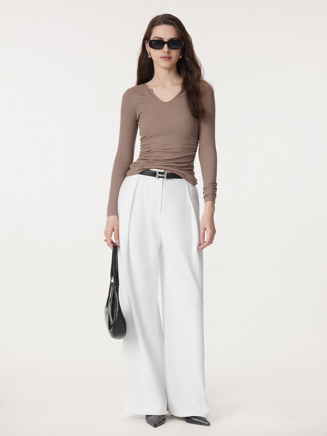 Non-sheer Airy Mid Rise Pleated Airy Trouser with Pockets