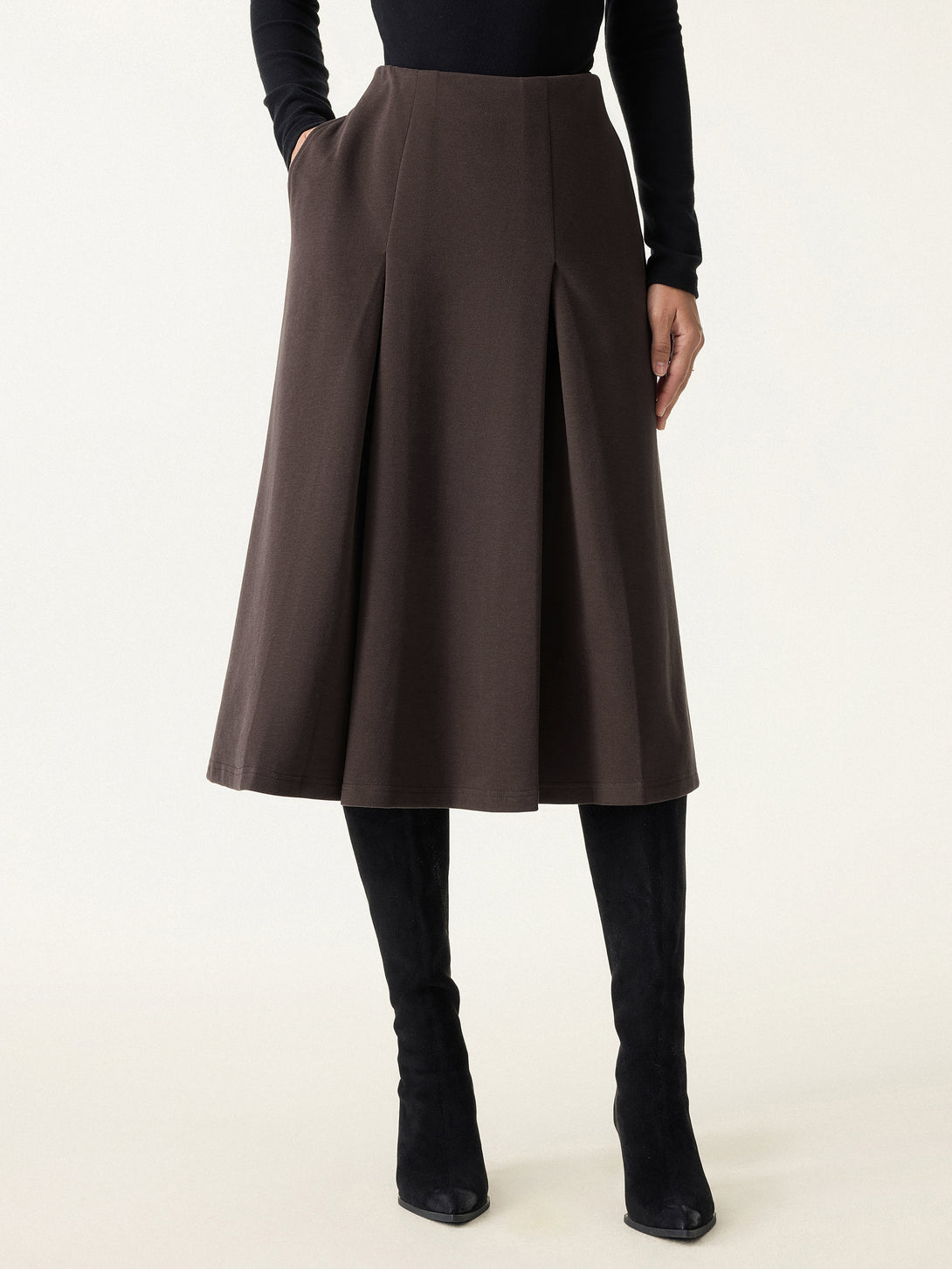 Mid Rise Pleated A-Line Pull-on Skirts with Pockets