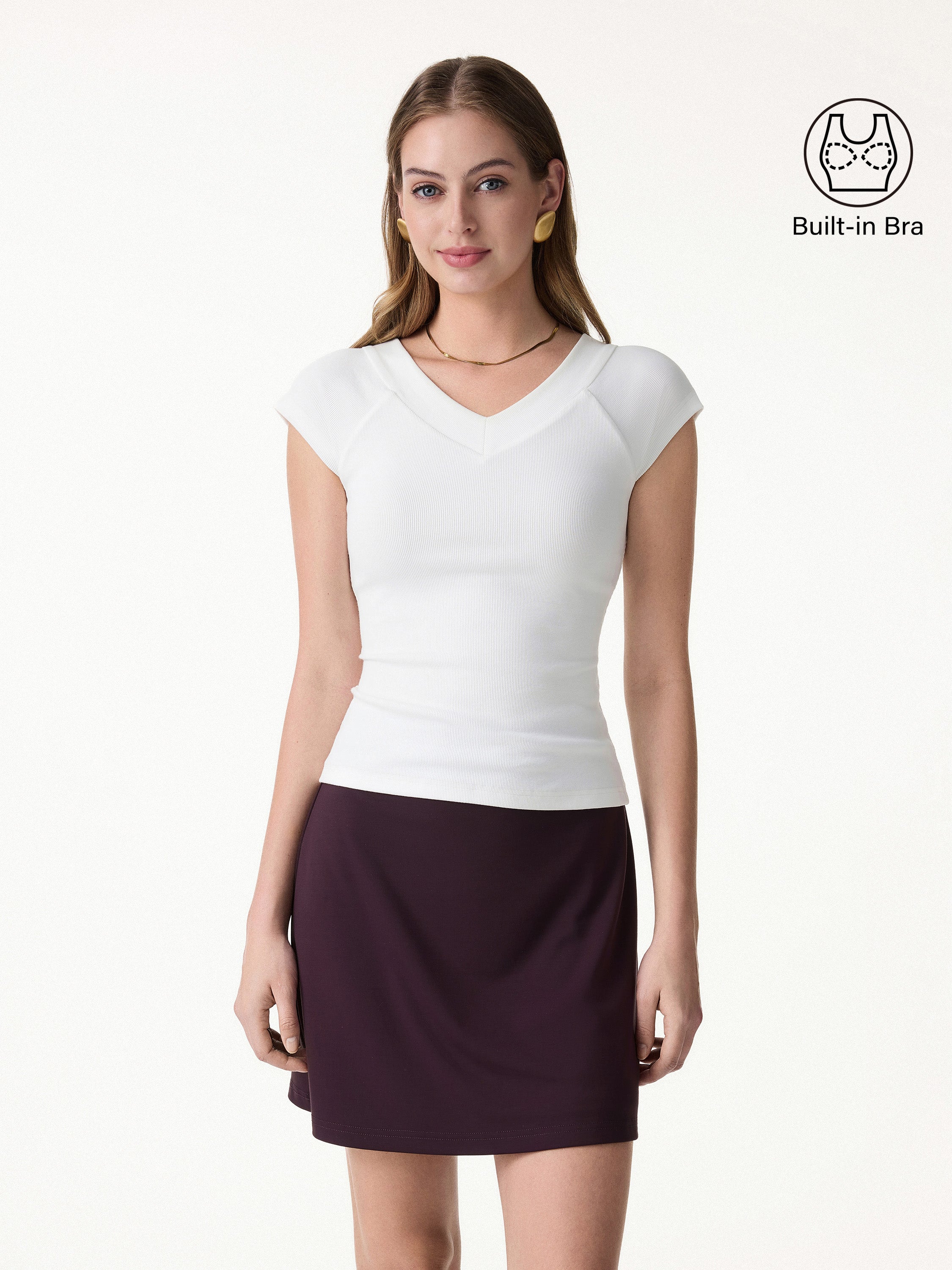 Pantive Essential V Neck Cap Sleeve Summer Bra Tee