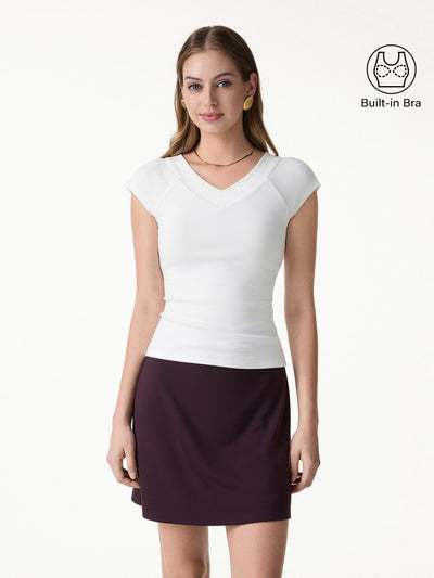 OGLmove Pantive Essential V-Neck Cap Sleeve Summer Bra Tee White XS