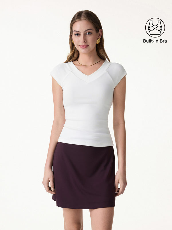 OGLmove Pantive Essential V-Neck Cap Sleeve Summer Bra Tee White XS