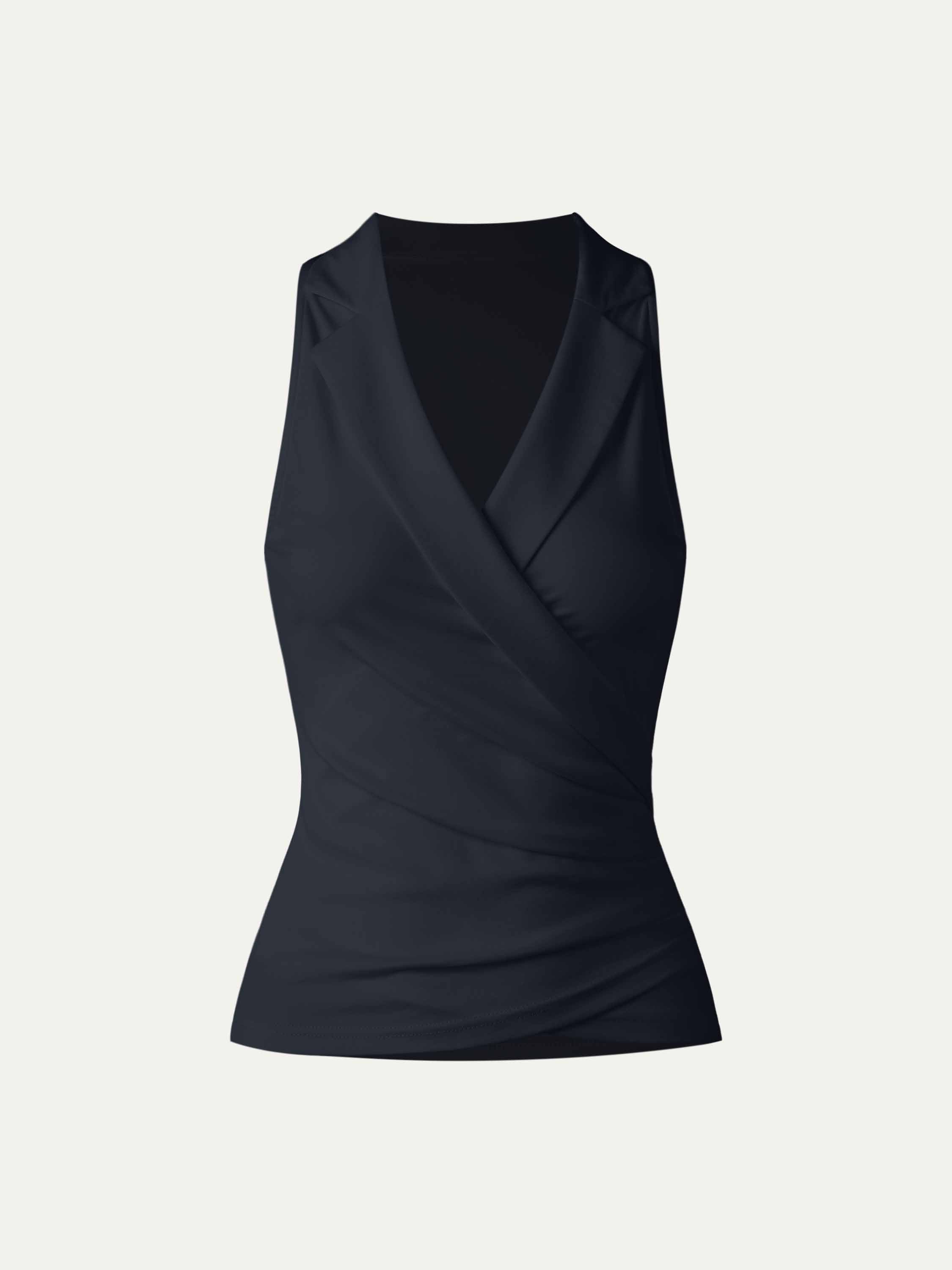 Collared Surplice Tank - Midnight Navy