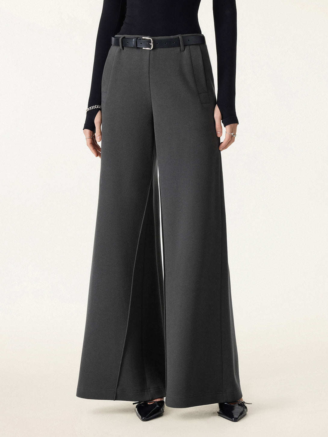 Tummy-Control Mid Rise Ultra-Wide Leg Pants with Pockets