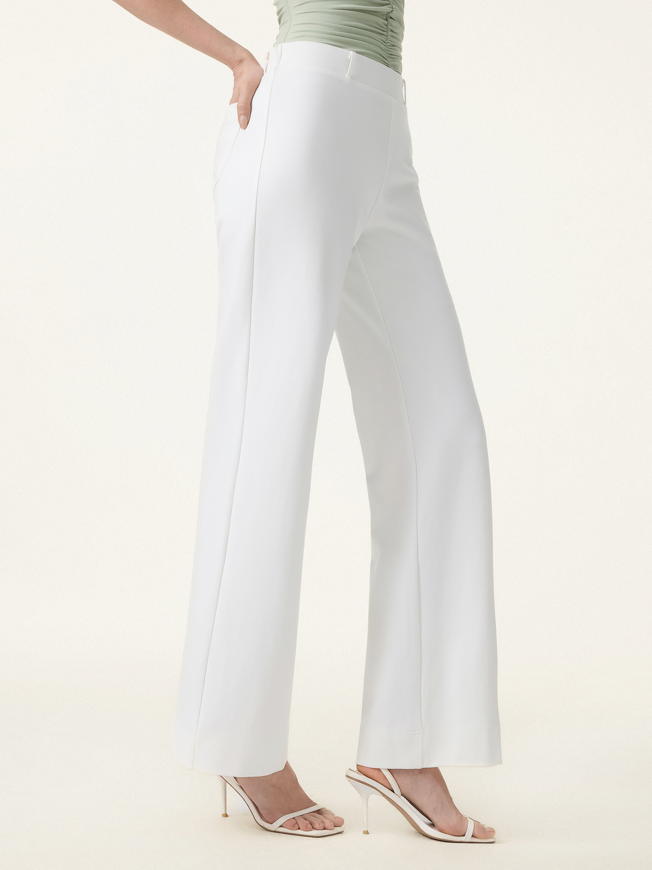 Not See Thru Drapey Mid Rise Wide Leg Pull on Pant Pockets