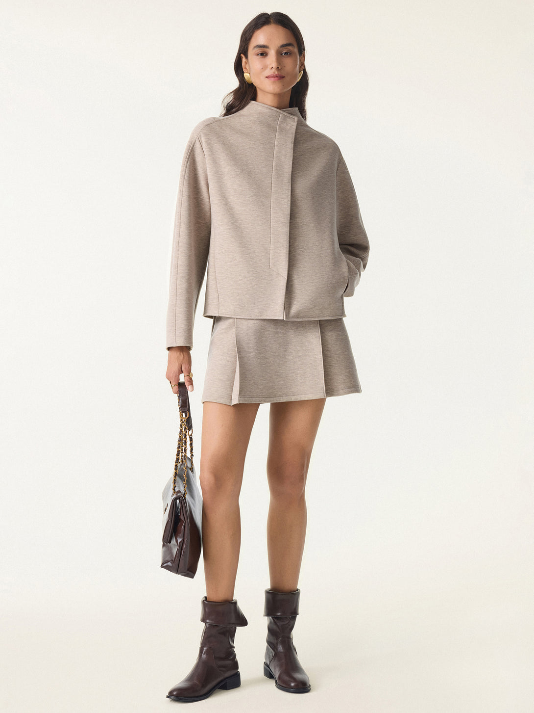 Minimalist Stand Collar Cropped Jacket with Pockets