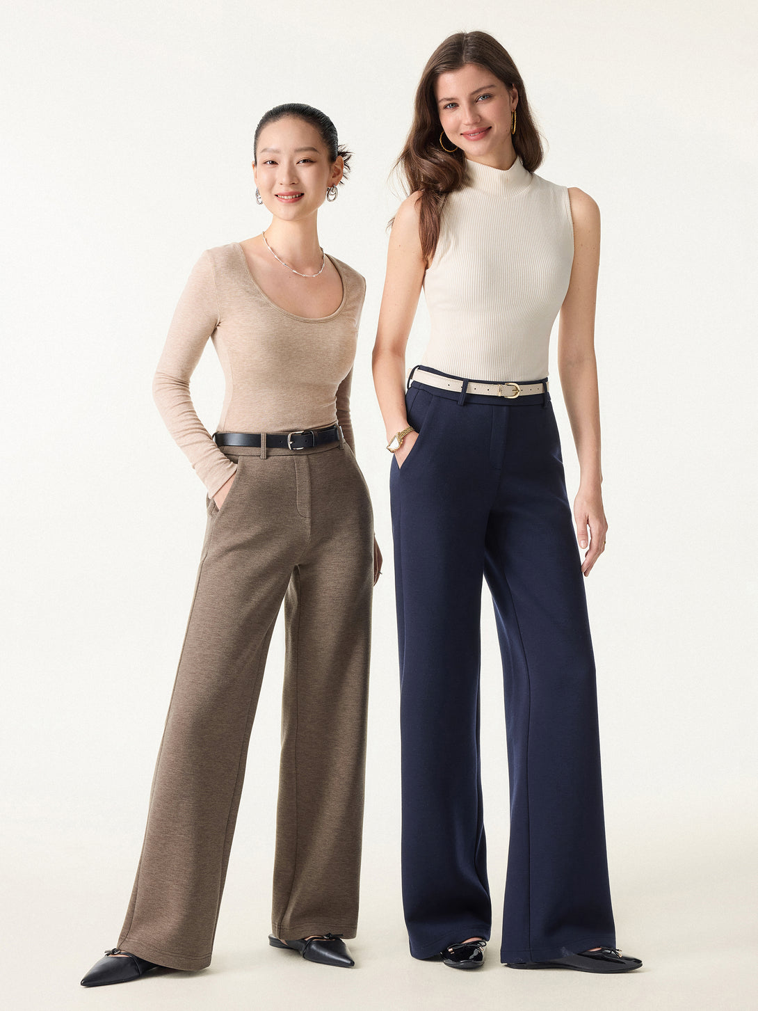 Stretchy Mid Rise Straight Leg Pull-on Pants with Pockets
