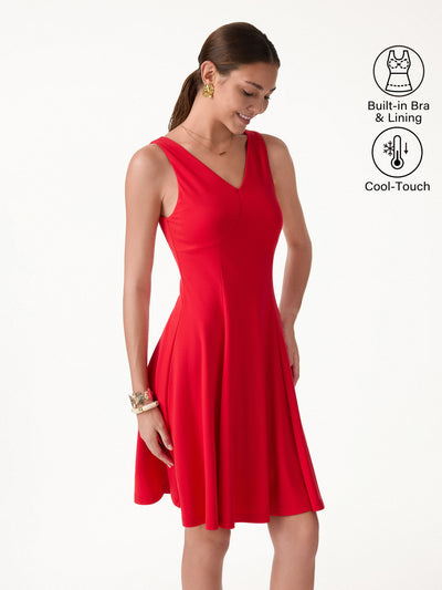 OGLmove CoolTouch V-Neck Travel Mini Dress with Pockets Scarlet Red XS
