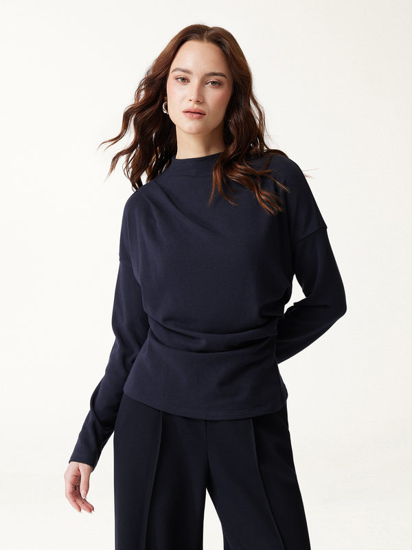 OGLmove Prowarm Mock Neck Long Sleeve Tucked Ruched Top Smoky Navy XXS