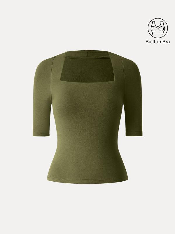 Cotton Lyocell Trapeze Neck Elbow Sleeve Brami