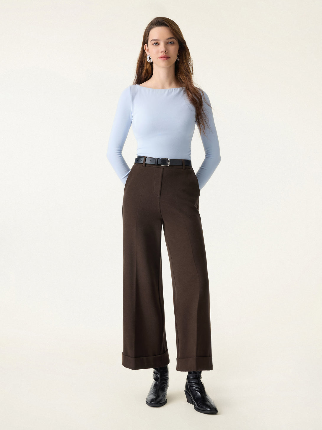 Cozy Warm High Rise Kickout Pull-on Pants with Pockets Petite Acajou