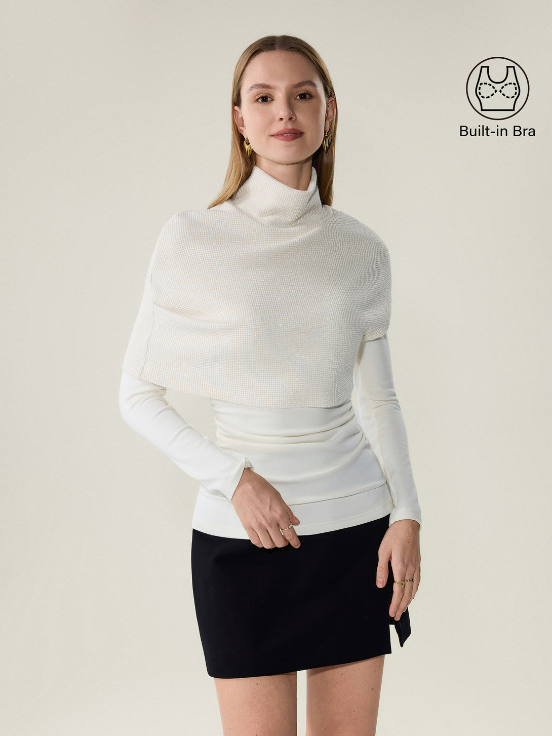 Shimmering Turtleneck Cap with Boatneck Brami Off White XS