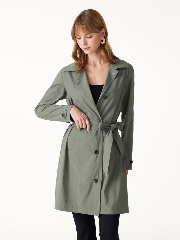OGLmove Lightweight Water-Repellent Notched Collar Trench Coat with Pockets