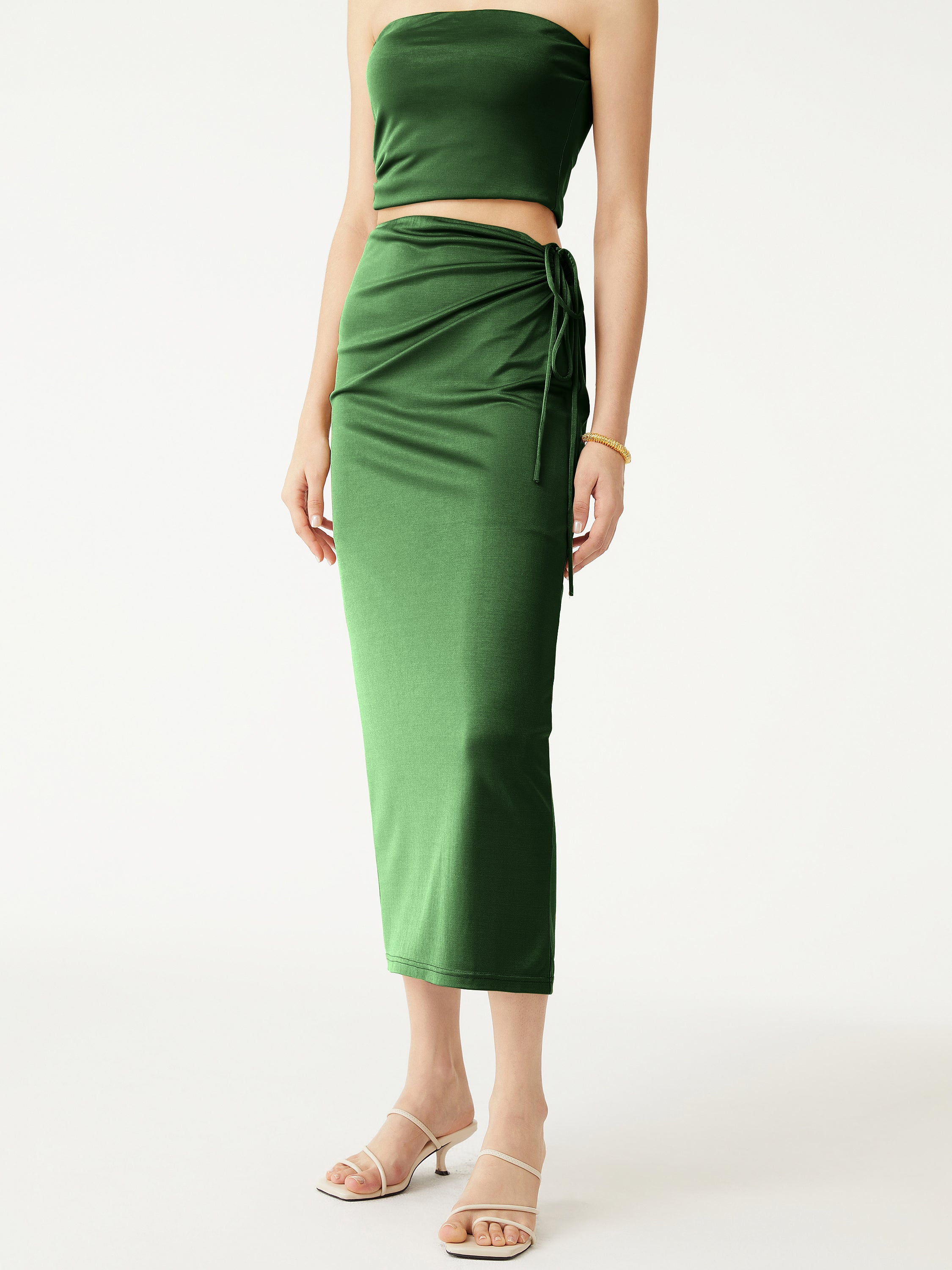 Silk-Like Acetate Irisa Midi Skirt - Moss Olive