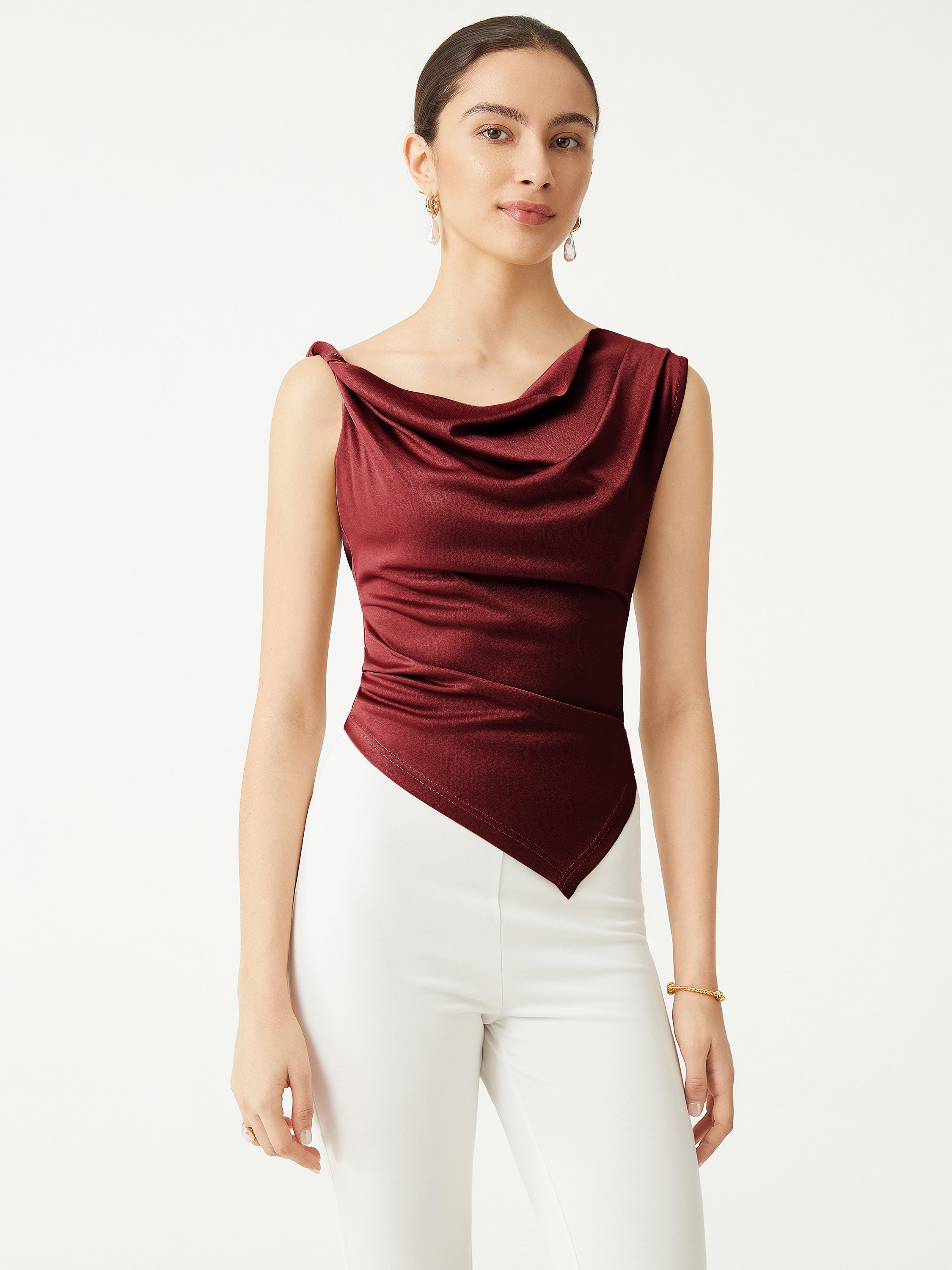 Silk-Like Acetate Sonali Top - Crimson