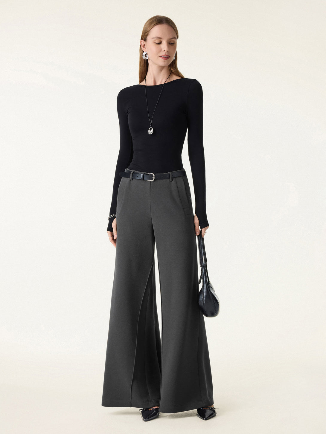 Tummy-Control Mid Rise Ultra-Wide Leg Pants with Pockets