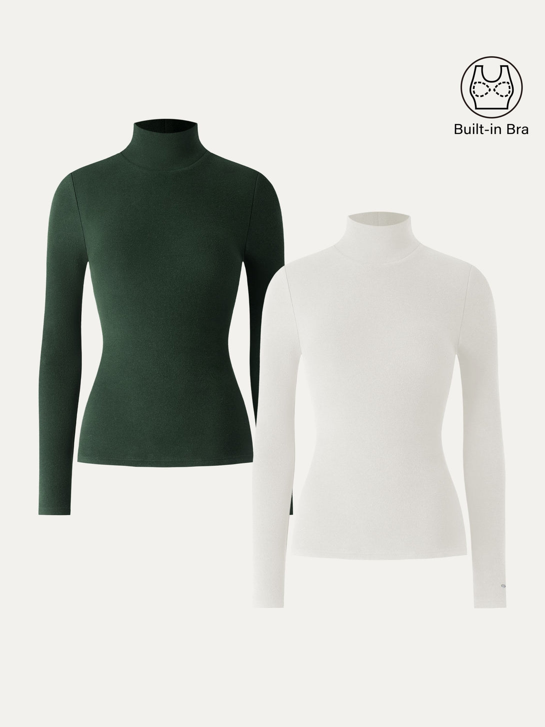2Pcs Set LiteWarm Turtleneck Long Sleeve Brami Off White/Deep Bush XS