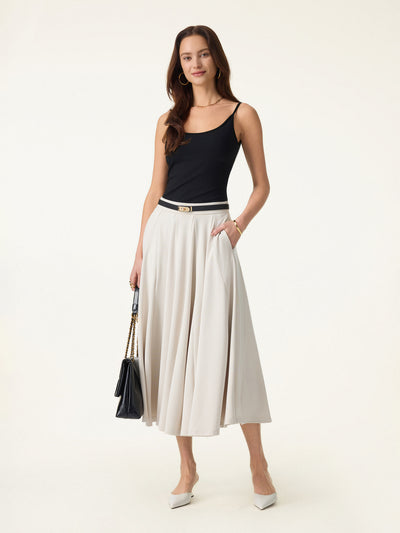 Lyocell Blend Volume Skirt with Pockets Fog Beige XS
